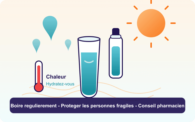 Illustration canicule et hydratation — boire de l'eau régulièrement par forte chaleur
